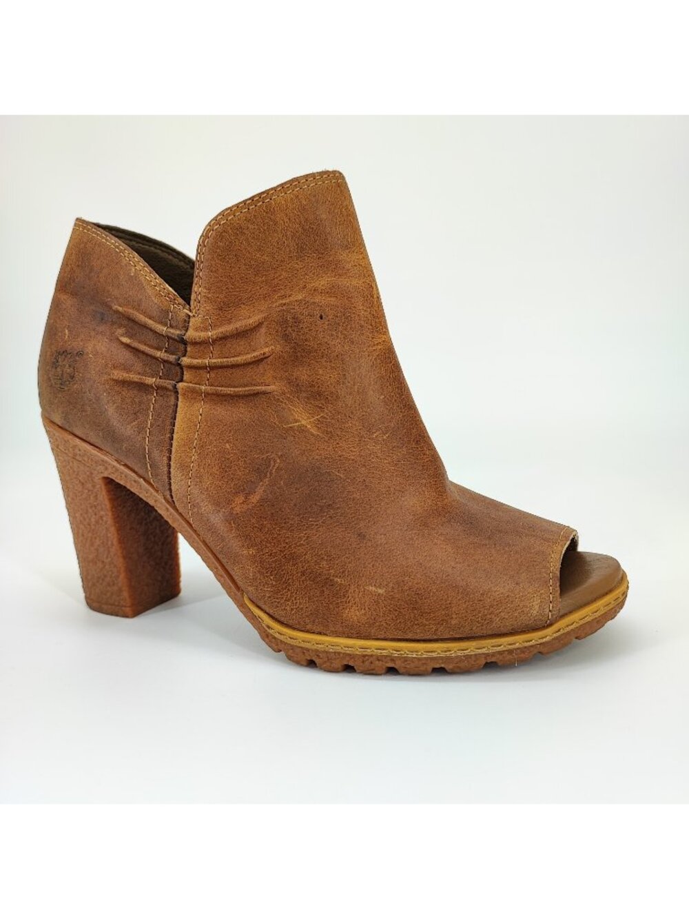 Timberland Glancy Women's Size 7.5 US Brown Leather Peep Toe Boots A1JUZ